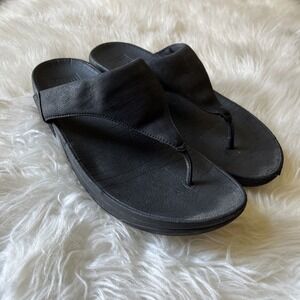 Fitflop‎ Lulu Sandals Women Size 11 Black Slip-On Wedge Thong Shoes
